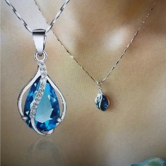 Jewelry - Exquisite 925 Silver Plated Teardrop Cut Aquamarine Gemstone Pendant Necklace